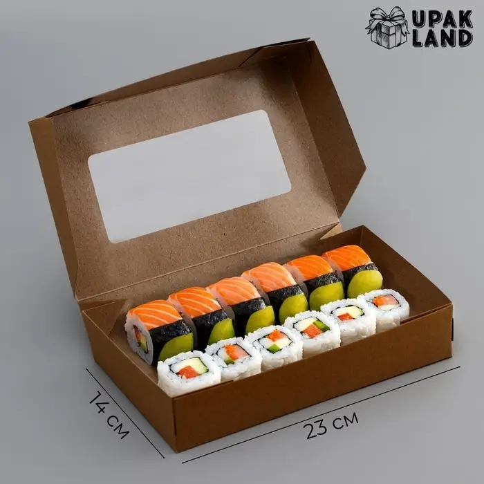 Упаковка для продуктов, крафт с окном, 23&times;14&times;6 см, 1.9 л