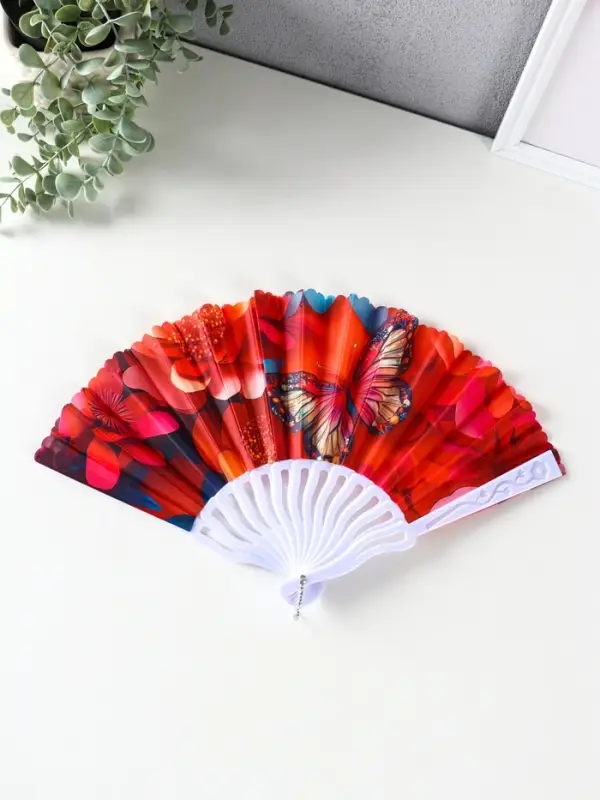 Веер пластик, текстиль "Бабочки и цветы" МИКС 23 см