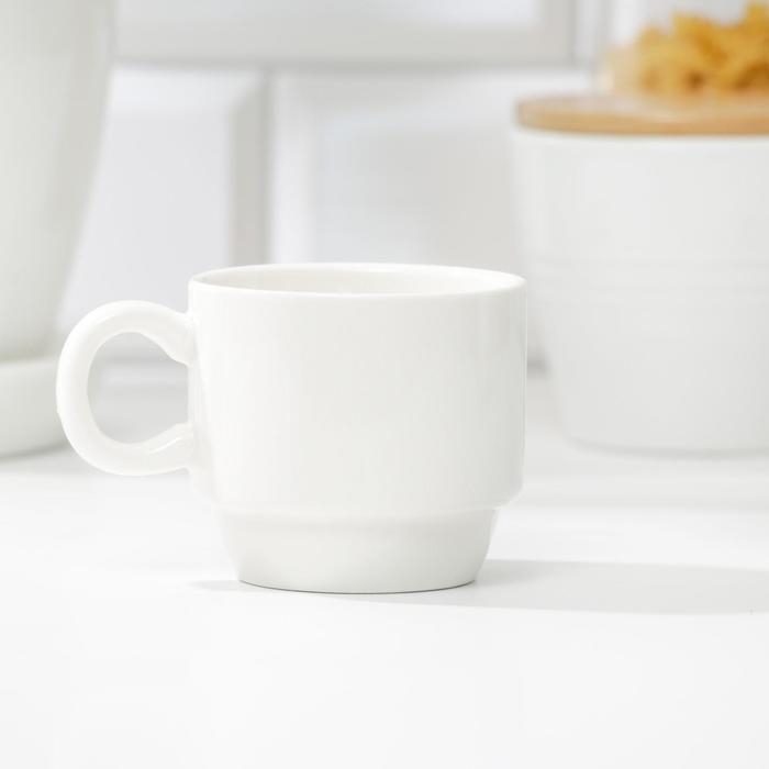 Набор кружек из керамики &laquo;А сейчас чай&raquo;, 4 шт, 150 мл, на металлической подставке, цвет белый