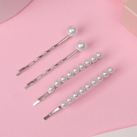 Невидимка для волос "Морская пена" (набор 4 шт) бусины, 5 см и 5,5 см, серебристо-белый Невидимка для волос "Морская пена" (набор 4 шт) бусины, 5 см и 5,5 см, серебристо-белый