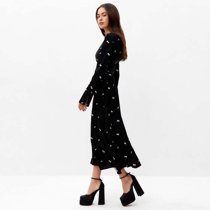 Платье женское с завязками на талии MIST Flower, размер 44, черный Платье женское с завязками на талии MIST Flower, размер 44, черный