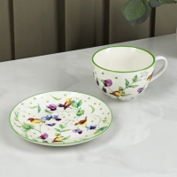 Сервиз фарфоровый чайный Доляна &laquo;Зелёный сад&raquo;, 12 предметов: 6 чашек 220 мл, 6 блюдец d=13 см