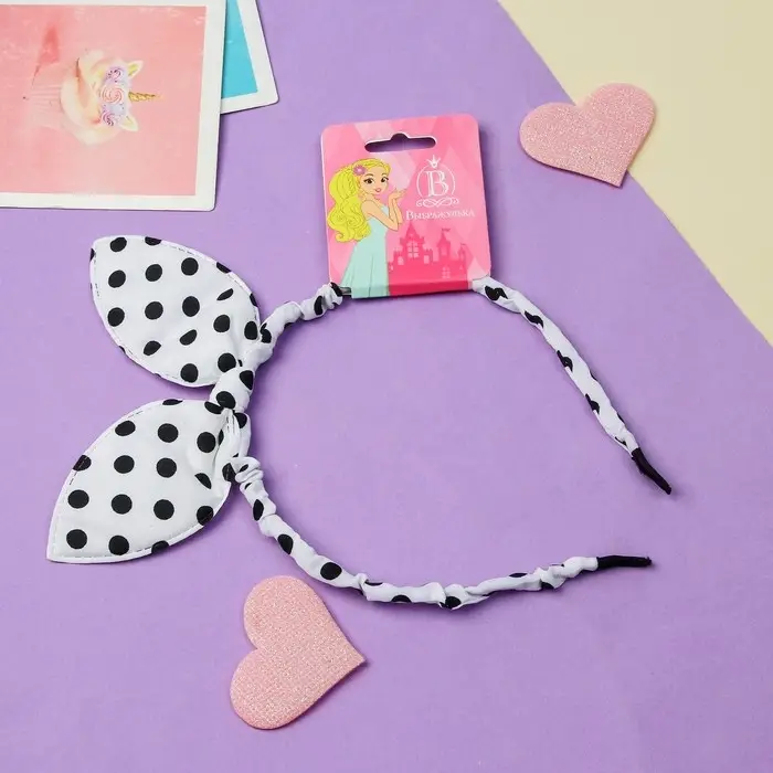 Ободок для волос Выбражулька &laquo;Веселые ушки&raquo;, горох, белый