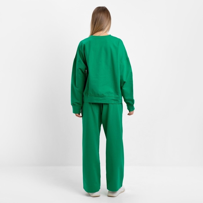 Комплект женский повседневный (свитшот и брюки), зеленый, размер 46-48