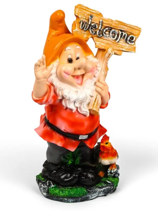 Садовая фигура из полистоуна &laquo;Гном с табличкой WELCOME с петухом&raquo;, 61&times;23&times;36 см, МИКС