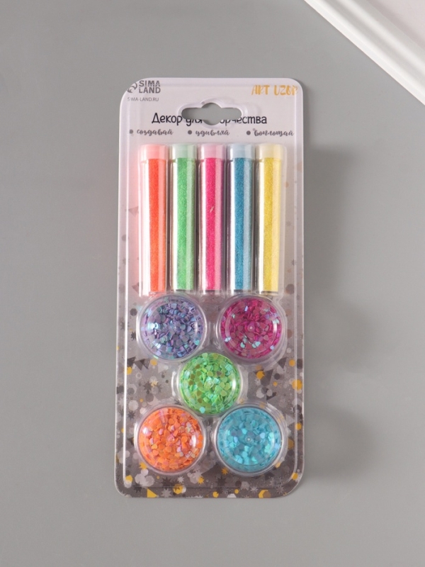 Глиттер "Пудра и сердечки" неон набор 5х6 гр и 5х5 гр 21,4х9,3 см