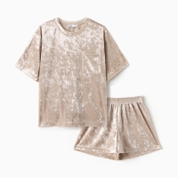 Комплект женский (футболка и шорты) KAFTAN Velvet р. 44-46, бежевый Комплект женский (футболка и шорты) KAFTAN Velvet р. 44-46, бежевый