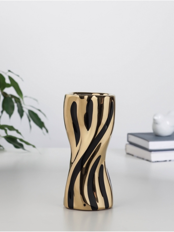 Ваза керамика настольная "Имоджен" 18х7 см, золотисто-чёрный