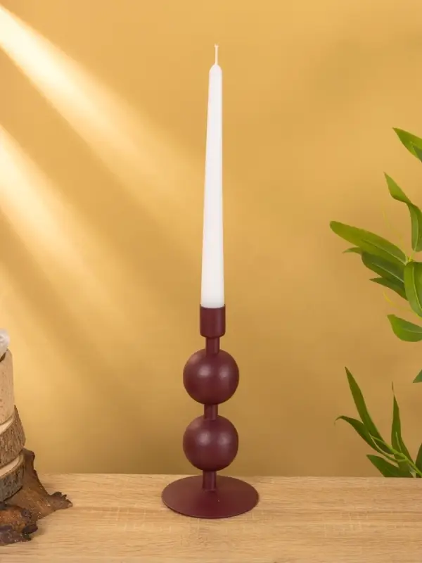 Подсвечник на 1 свечу текстурный "Баклажановый" с 2 сферами 8,5х8,5х18 см