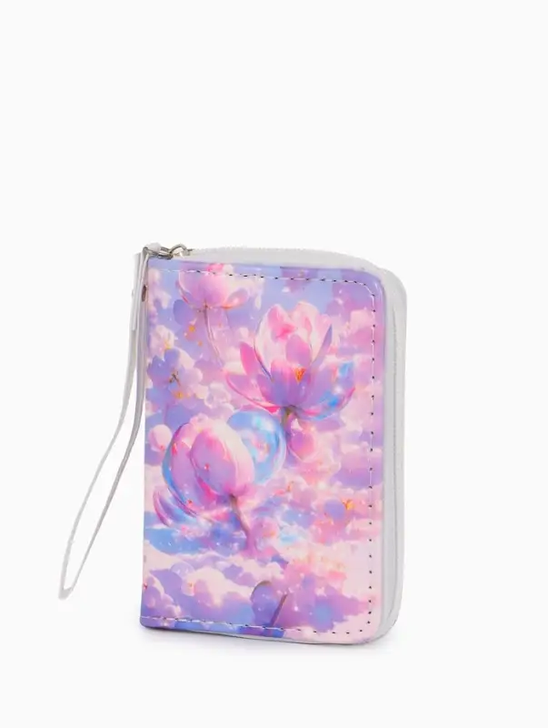 Кошелек жен 07-01-01 Июнь2535 цветы, 12*1,5*9 см, 2 отд+отд/молн, д/карт, сиреневый