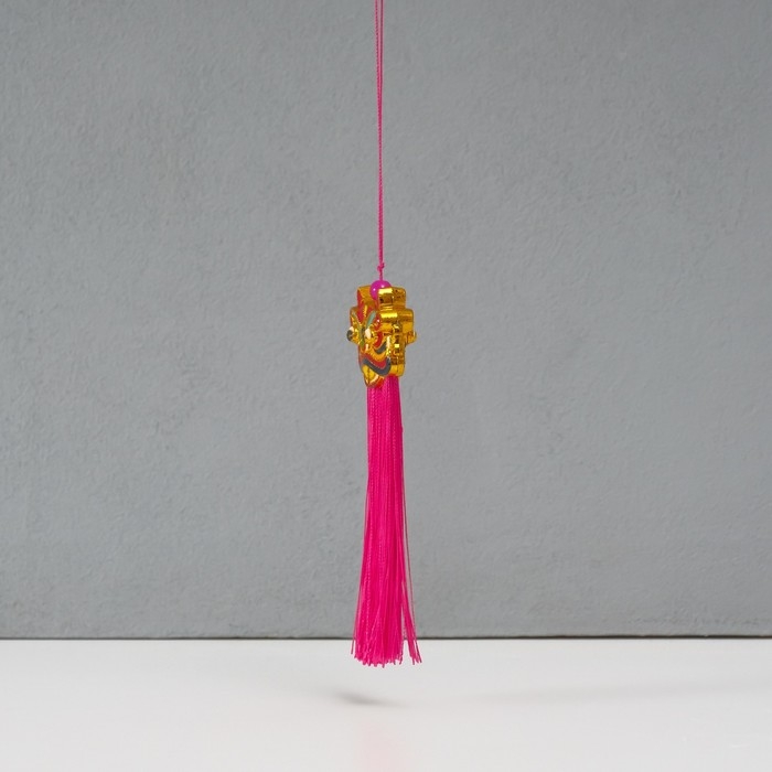 Подвеска текстиль, пластик Подвеска текстиль, пластик "Китайский лев" ярко-розовая 2х4х14 см