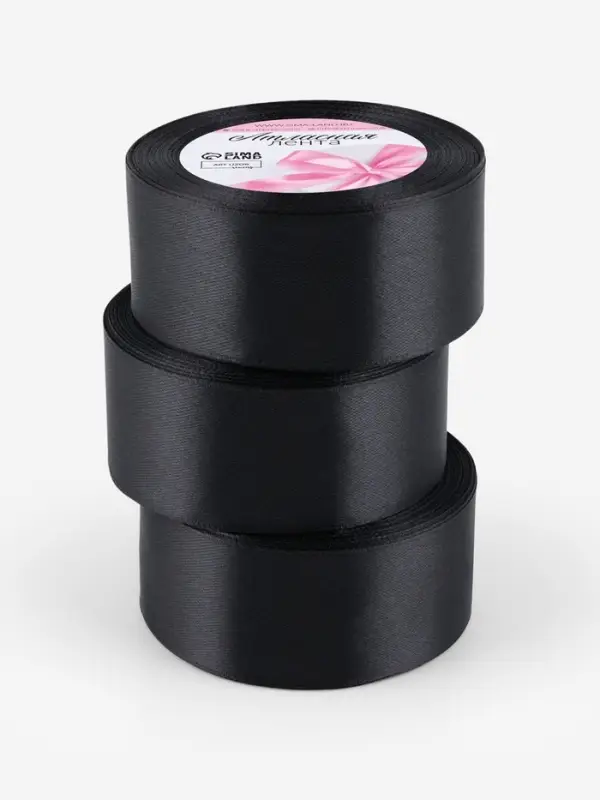 Набор лент атласных (3шт) 40мм*25&plusmn;1ярд(23м&plusmn;1м) №39 чёрный ВБ АУ