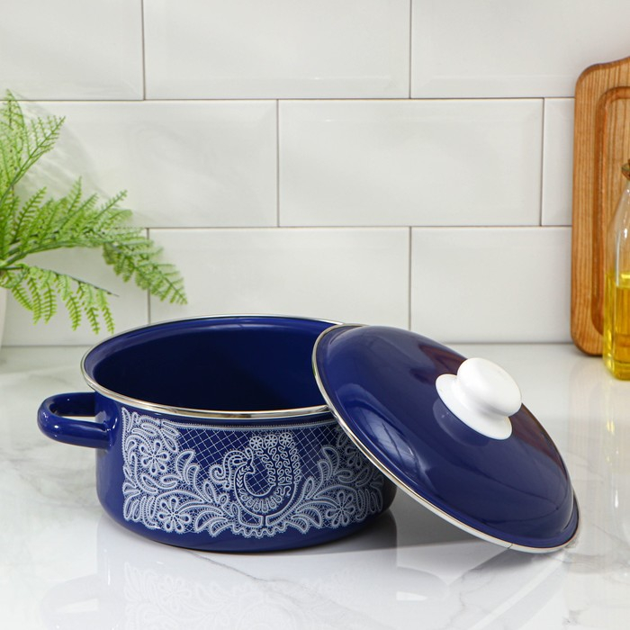Кастрюля эмалированная &laquo;Вологодское кружево&raquo;, 3 л, индукция, цвет синий