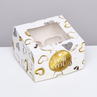 Коробка для 4 капкейков с окном , "For you", 16 х 16 х 10 см