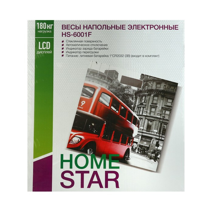 Весы напольные HOMESTAR HS-6001F, электронные, до 180 кг, 1хCR2032, стекло, Весы напольные HOMESTAR HS-6001F, электронные, до 180 кг, 1хCR2032, стекло, "Лондон"