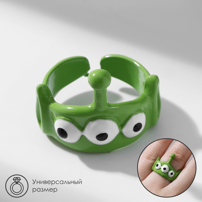 Кольцо «Монстрик» с антенной, цвет зелёный, безразмерное Кольцо «Монстрик» с антенной, цвет зелёный, безразмерное