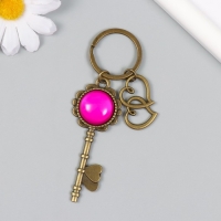 Брелок металл, стекло "Двойное сердце и ключик" бронза 10 см Брелок металл, стекло "Двойное сердце и ключик" бронза 10 см