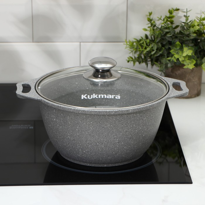 Кастрюля, 3 л, d=24 см, h=12,5 см, антипригарное покрытие, цвет светлый мрамор