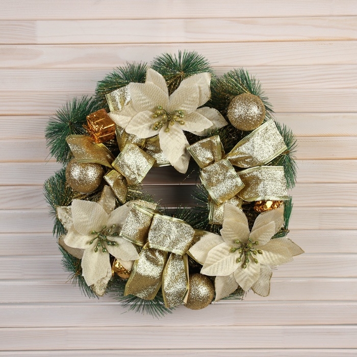 Венок новогодний d-30 см Венок новогодний d-30 см "Фестиваль блеска" цветы банты