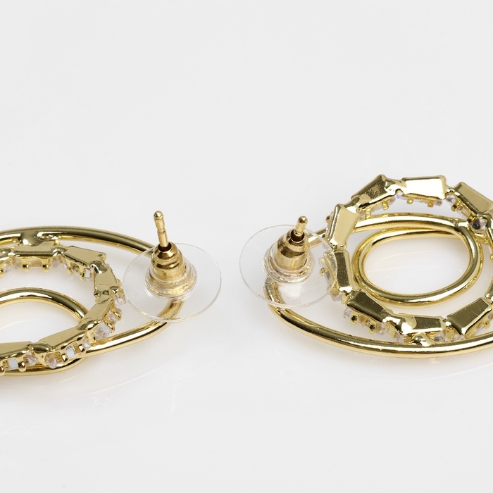 Серьги со стразами &laquo;Блум&raquo; тройной круг, белый в золоте