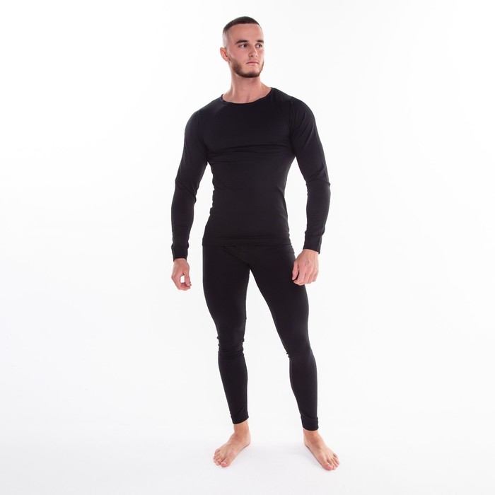 Термобельё мужское НАЧЁС (лонгслив, кальсоны), цвет чёрный, размер 54-56