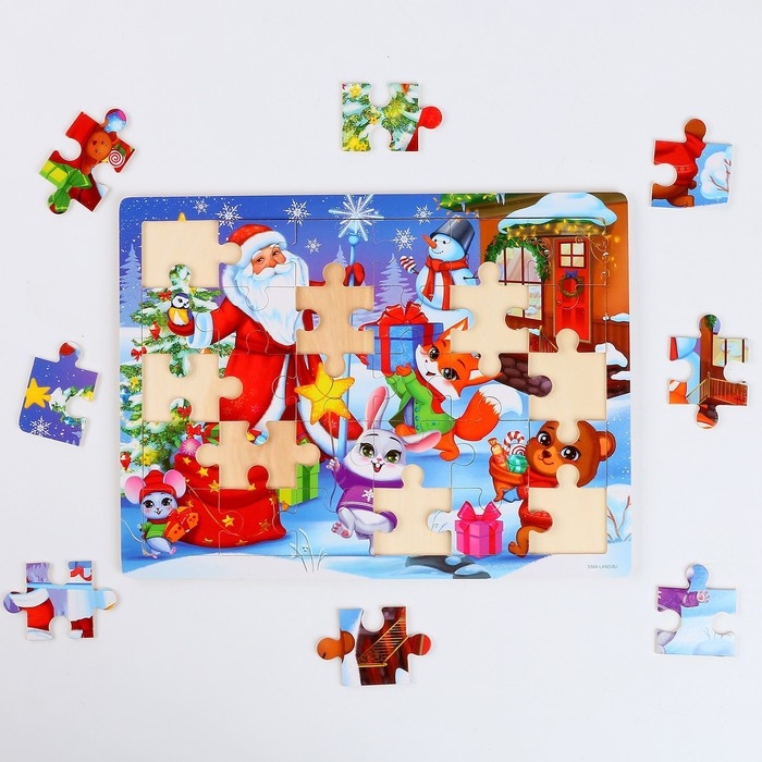Деревянный пазл большой &laquo;Новый год! Весёлый праздник&raquo;, 30 элементов