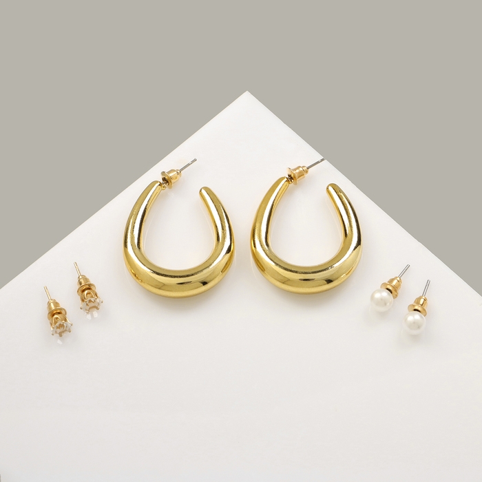 Серьги набор 3 пары &laquo;Нежность&raquo;, цвет белый в золоте