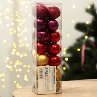 Шары ёлочные новогодние, на Новый год, пластик, d=3 см, 28 шт., цвет красный, винный и золотой Шары ёлочные новогодние, на Новый год, пластик, d=3 см, 28 шт., цвет красный, винный и золотой