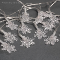 Гирлянда &laquo;Нить&raquo; 3 м с насадками &laquo;Снежинки малые&raquo;, IP20, прозрачная нить, 20 LED, батарейки AAх3 (нет в комплекте), свечение мульти