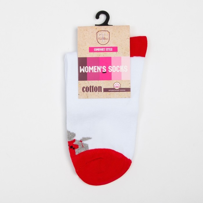 Носки женские &laquo;Олень&raquo; цвет белый/красный, размер 23-25