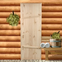 Дверной блок для бани, 190х70 см, из сосны, на клиньях, массив, "Добропаровъ" Дверной блок для бани, 190х70 см, из сосны, на клиньях, массив, "Добропаровъ"