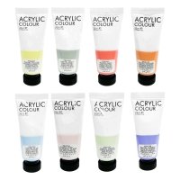 Краска акриловая в тубе, набор 8 цветов х 22 мл, BRAUBERG HOBBY, пастельные оттенки, 192406