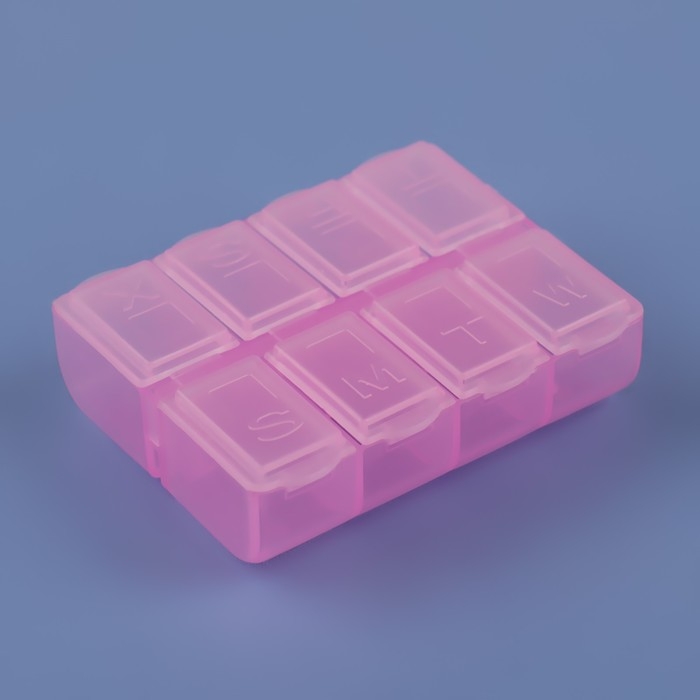 Таблетница, английские буквы, 7,4 × 6,2 × 2,1 см, 8 секций, цвет МИКС Таблетница, английские буквы, 7,4 × 6,2 × 2,1 см, 8 секций, цвет МИКС