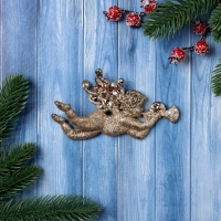 Украшение ёлочное "Ангел с трубой блеск" 13х7 см, золото Украшение ёлочное "Ангел с трубой блеск" 13х7 см, золото