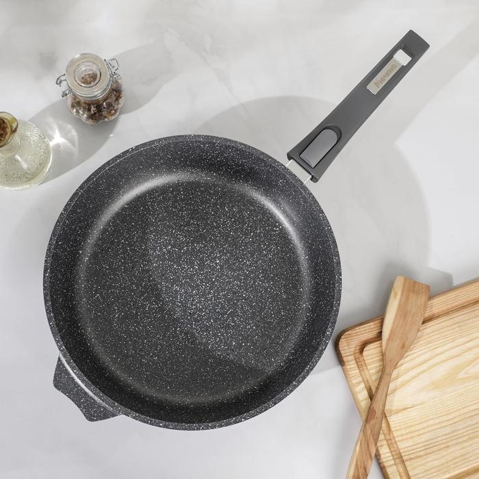 Сковорода &laquo;Гранит&raquo;, d=28 см, стеклянная крышка, съёмная ручка, антипригарное покрытие, цвет серый