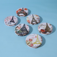 Зеркало складное &laquo;Париж&raquo;, d = 7,5 см, с увеличением, искусственная кожа, рисунок МИКС