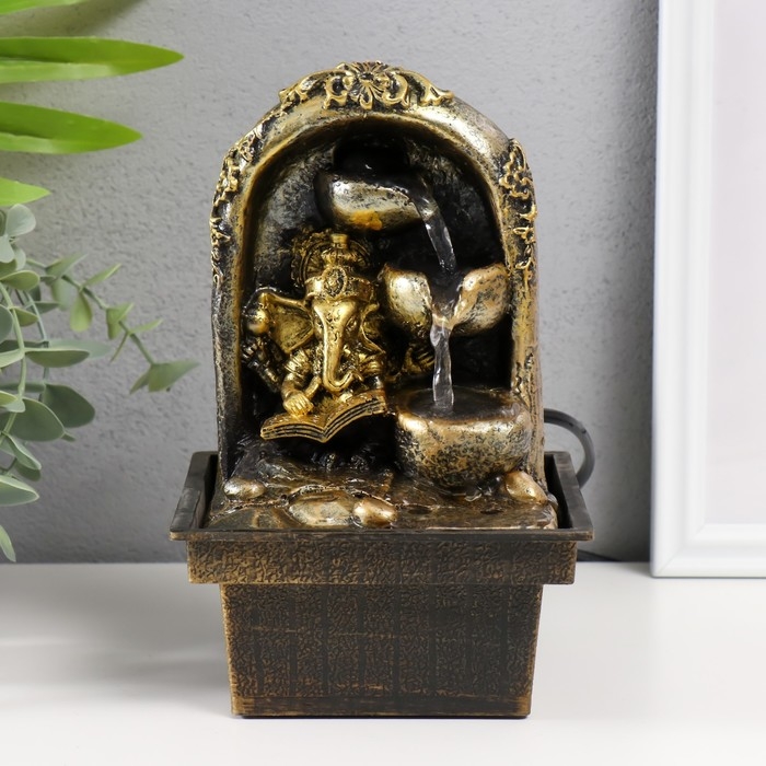 Фонтан настольный от сети Фонтан настольный от сети "Ганеша с книгой у водопада" 20х12,5х12,5 см