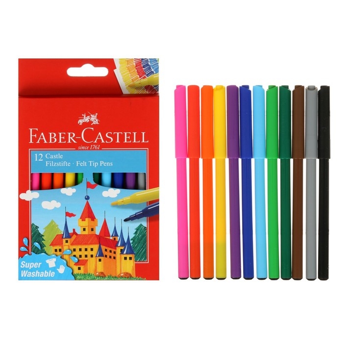 Фломастеры Faber-Castell «Замок» смываемые, в картонной коробке с европодвесом, 12 цветов Фломастеры Faber-Castell «Замок» смываемые, в картонной коробке с европодвесом, 12 цветов