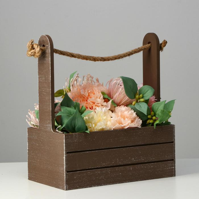 Кашпо деревянное 25.5×15×30 см Кашпо деревянное 25.5×15×30 см "Прованс", ручка канат, коричневый