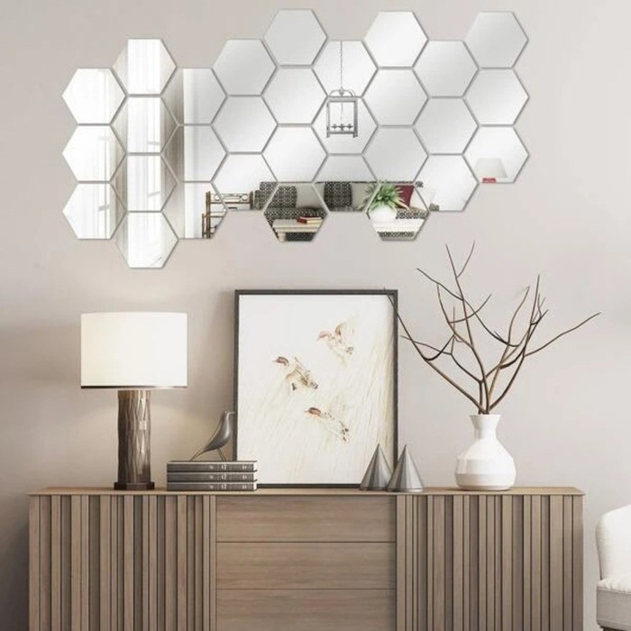 Наклейки интерьерные Наклейки интерьерные "Соты", зеркальные, декор настенный, набор 12 шт, 16 х 18 см