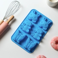 Форма для выпечки Доляна &laquo;Животные. Зоопарк&raquo;, силикон, 26&times;17 см, 6 ячеек (7,2&times;6,4 см), цвет МИКС