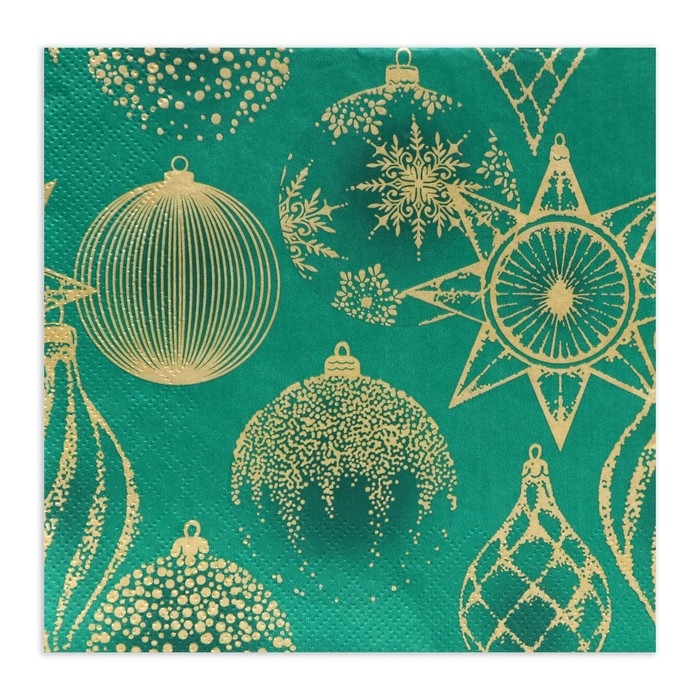 Новогодние салфетки бумажные Home Collection &laquo;Золотые украшения на зеленом&raquo;, 3 слоя, 33х33 см, 20 шт
