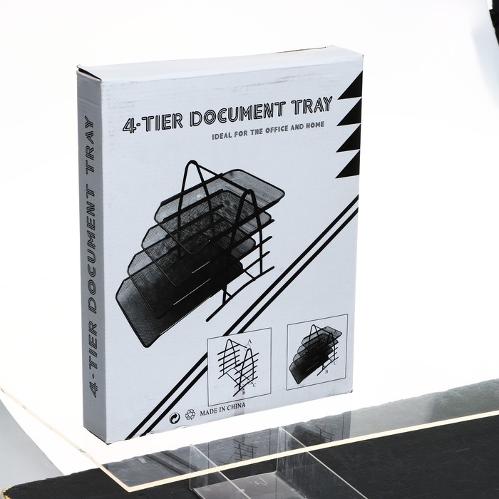 Лоток горизонтальный для бумаг 4 отделения сетка металл, чёрный Лоток горизонтальный для бумаг 4 отделения сетка металл, чёрный