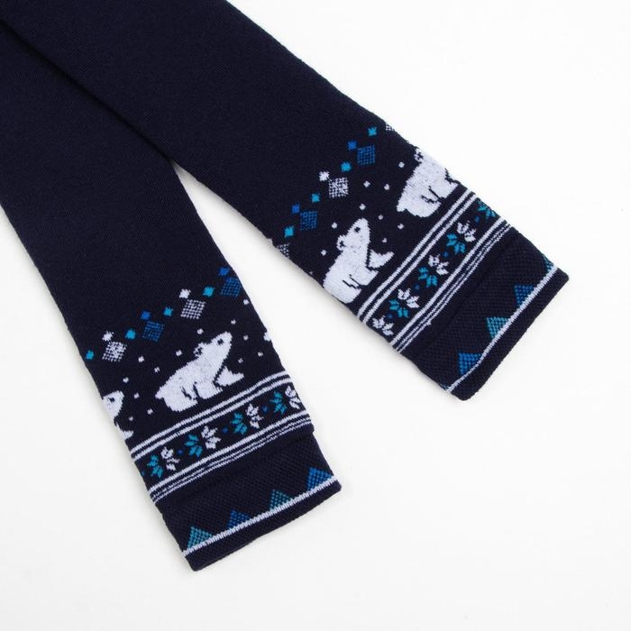 Леггинсы детские махровые &laquo;Орнамент с медведем&raquo;, цвет тёмно-синий, рост 104-110