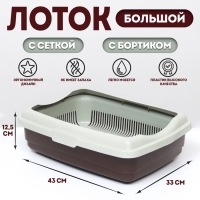 Лоток большой с сеткой и бортиком Atlantis "Стандарт", 43 х 33 х 12,5 см, шоколад