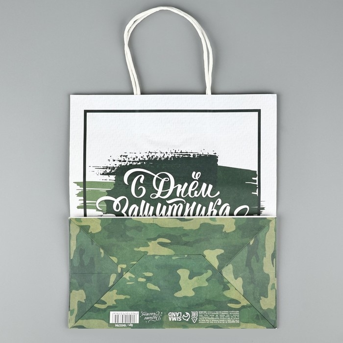 Пакет подарочный крафт &laquo;23 февраля&raquo;, 25 х 22 х 12 см