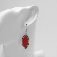 Серьги &laquo;Натурель&raquo; эллипс, цвет красный в чернёном серебре