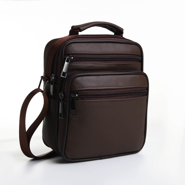 Сумка мужская на молниях, длинный ремень, цвет коричневый Сумка мужская на молниях, длинный ремень, цвет коричневый