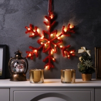 Светодиодная фигура &laquo;Снежинка красная&raquo; 39 см, 30 LED, батарейки AAx2 (не в комплекте), свечение теплое белое