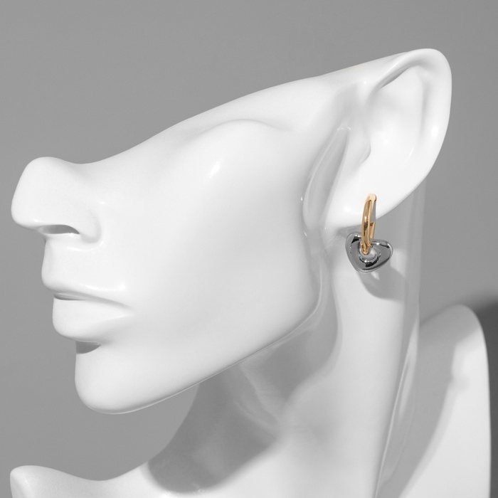 Серьги со съёмным элементом &laquo;Трансформер&raquo; сердце, цвет золото с серебром